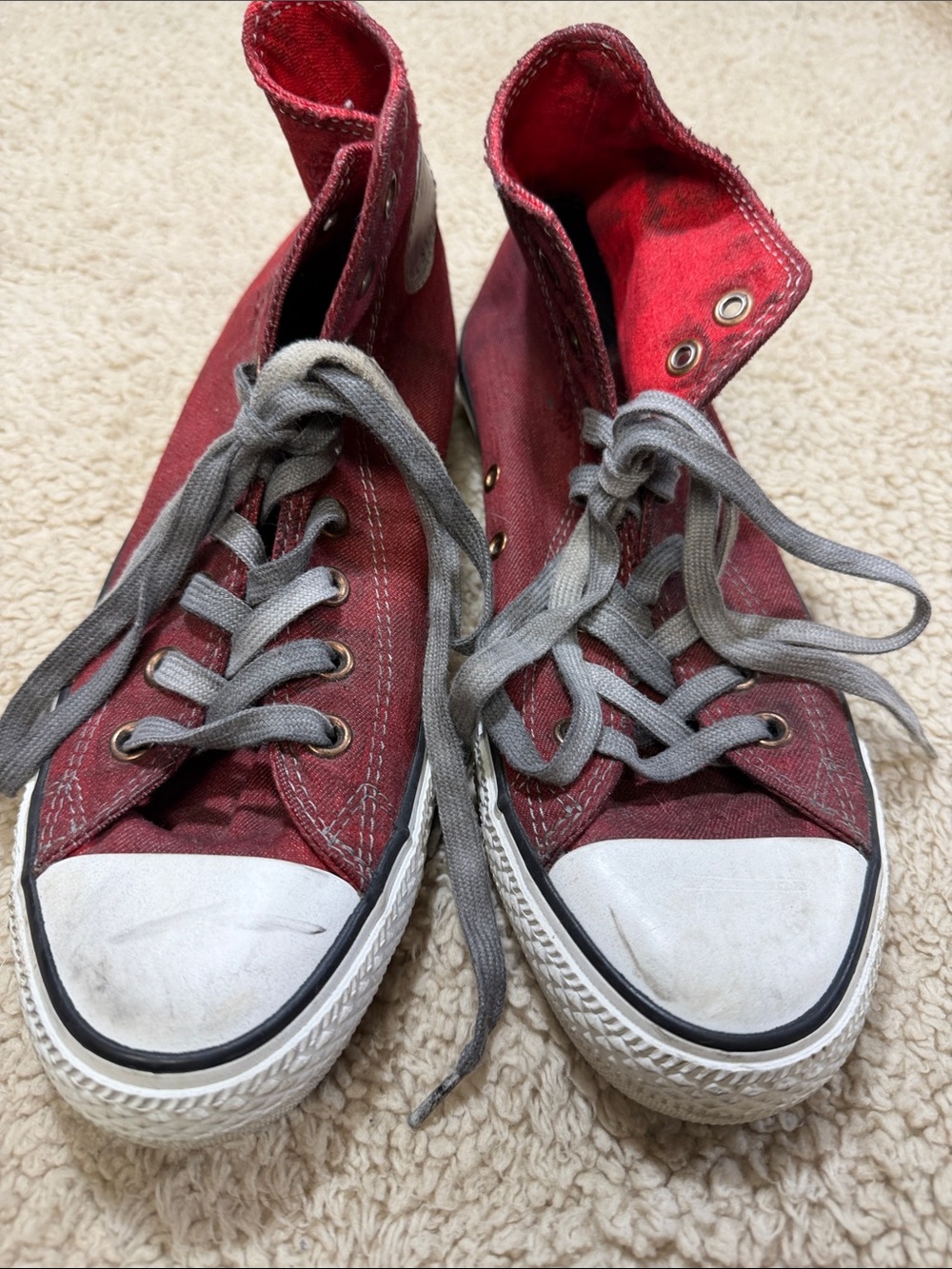 Converse High-Top Canvas Sneakers - Red with Gray Laces